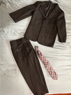 Classic Black Boy’s Suit Jacket & Trousers with Plaid Tie